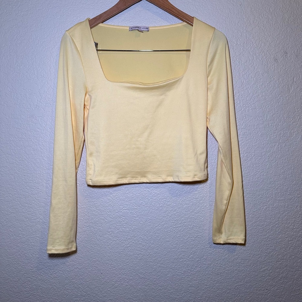 Sincerly Jules Womens M Cropped Long Sleeve‎ Square Neck Bright Yellow Spring